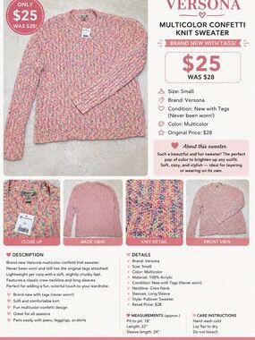 Versona Pink Multicolor Confetti Crewneck Sweater
